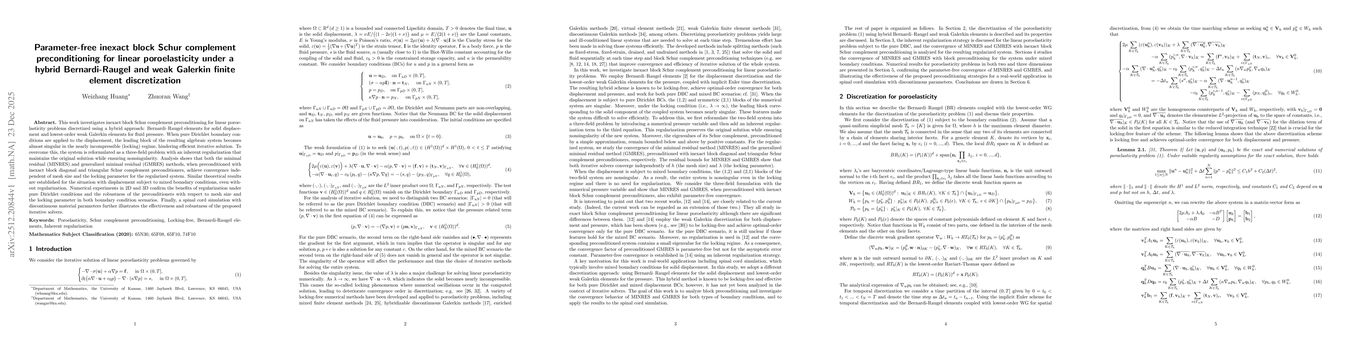 Thumbnail for Parameter-free inexact block Schur complement preconditioning for linear poroelasticity under a hybrid Bernardi-Raugel and weak Galerkin finite element discretization