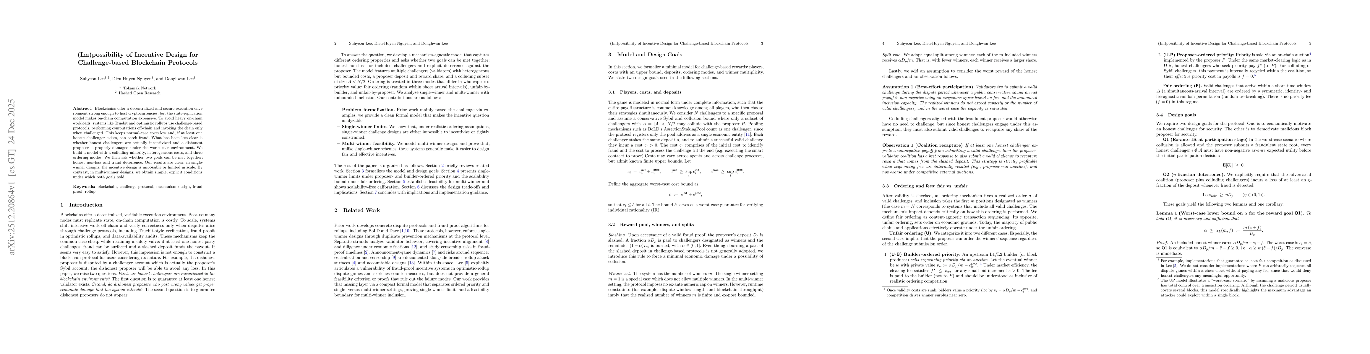 Thumbnail for (Im)possibility of Incentive Design for Challenge-based Blockchain Protocols