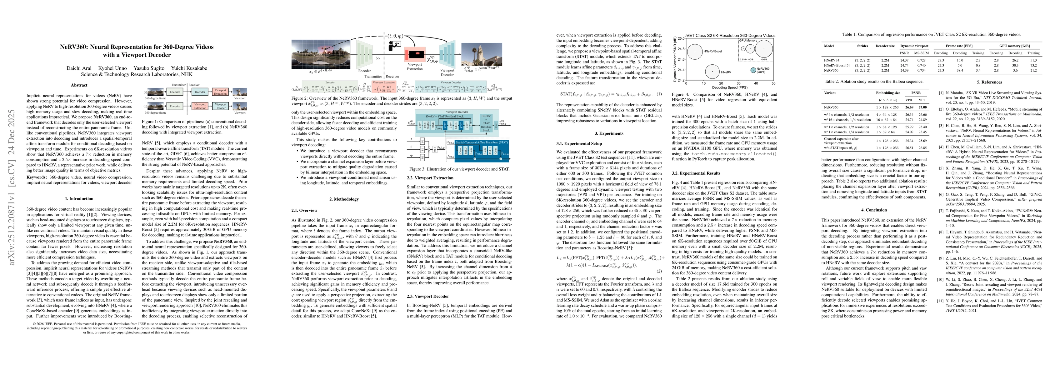 Thumbnail for NeRV360: Neural Representation for 360-Degree Videos with a Viewport Decoder