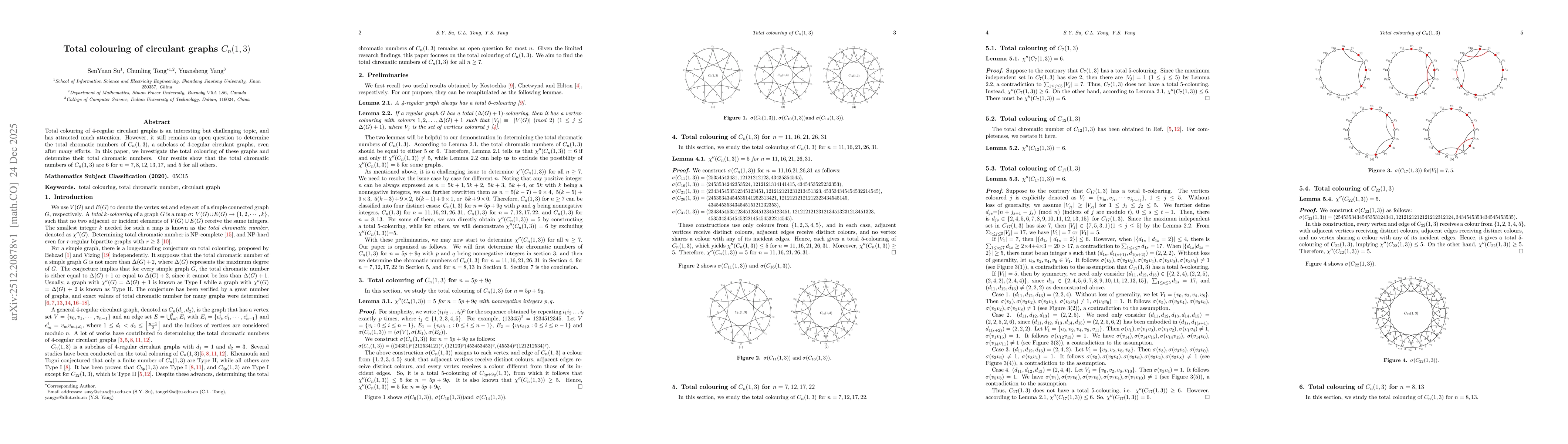 Thumbnail for Total colouring of circulant graphs $C_{n}(1, 3)$