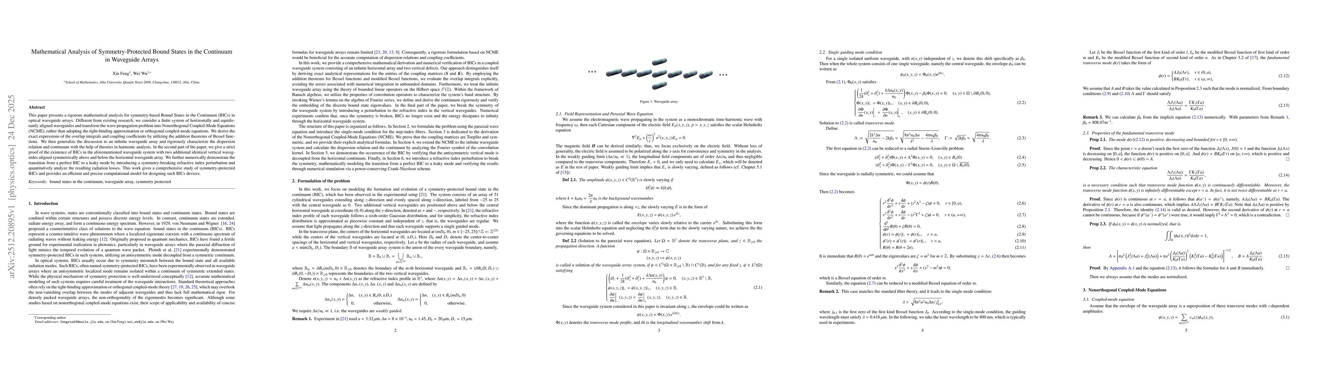 Thumbnail for Mathematical Analysis of Symmetry-Protected Bound States in the Continuum in Waveguide Arrays
