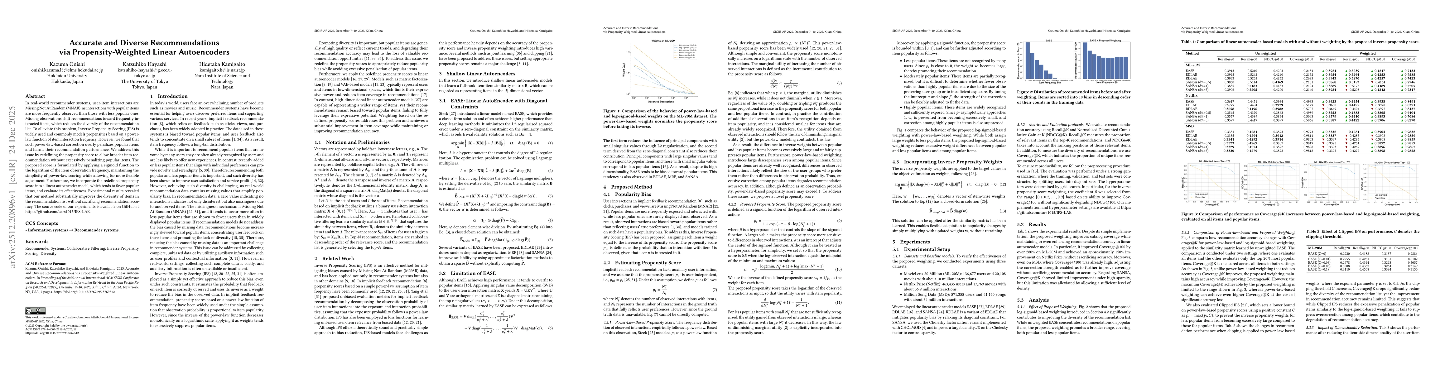 Thumbnail for Accurate and Diverse Recommendations via Propensity-Weighted Linear Autoencoders