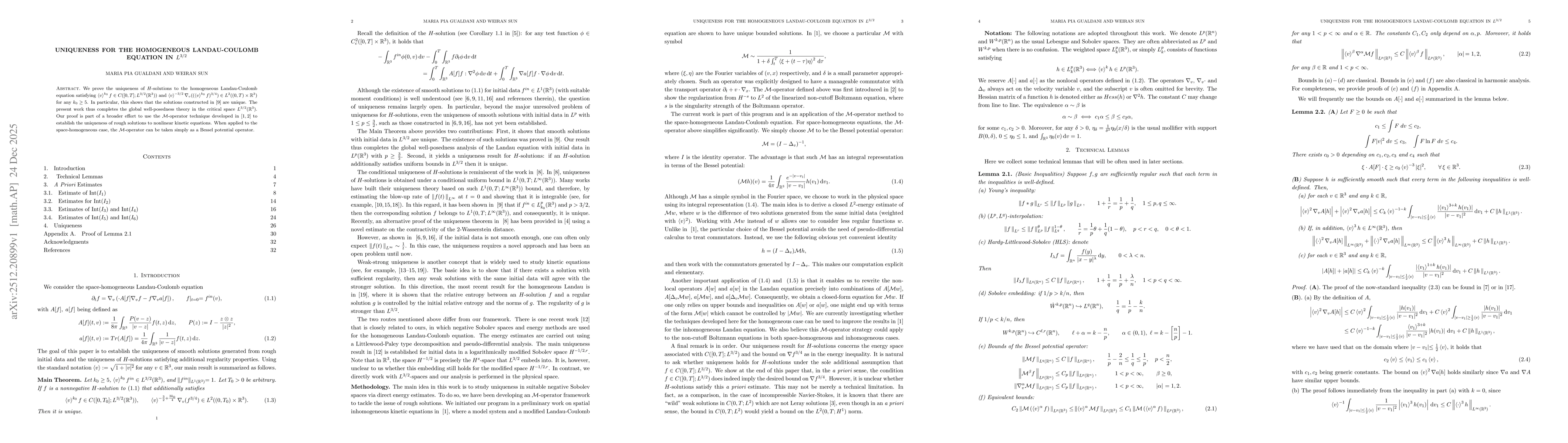 Thumbnail for Uniqueness for the Homogeneous Landau-Coulomb Equation in $L^{3/2}$