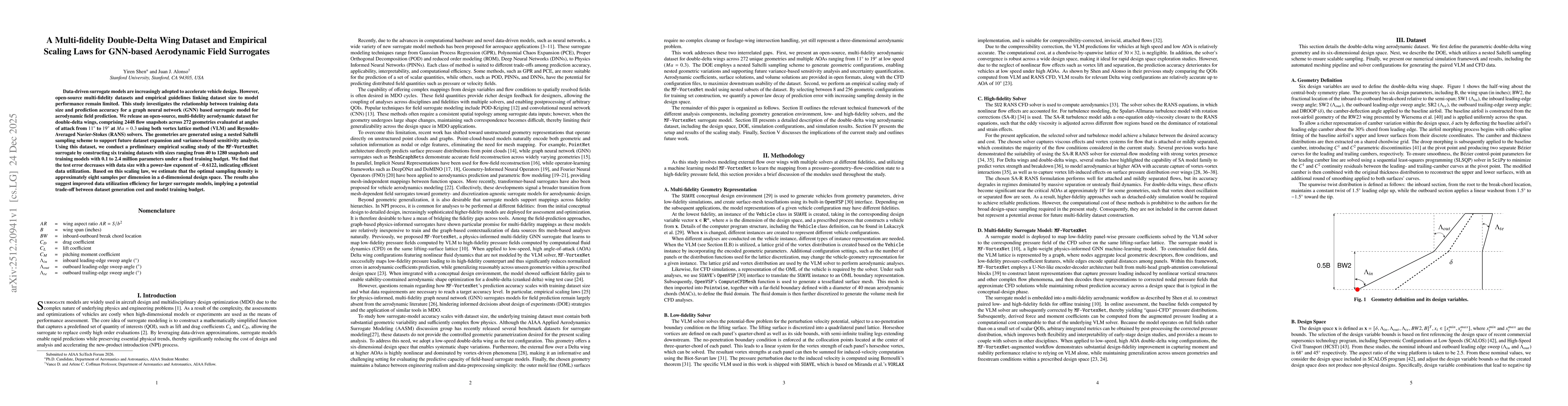 Thumbnail for A Multi-fidelity Double-Delta Wing Dataset and Empirical Scaling Laws for GNN-based Aerodynamic Field Surrogate