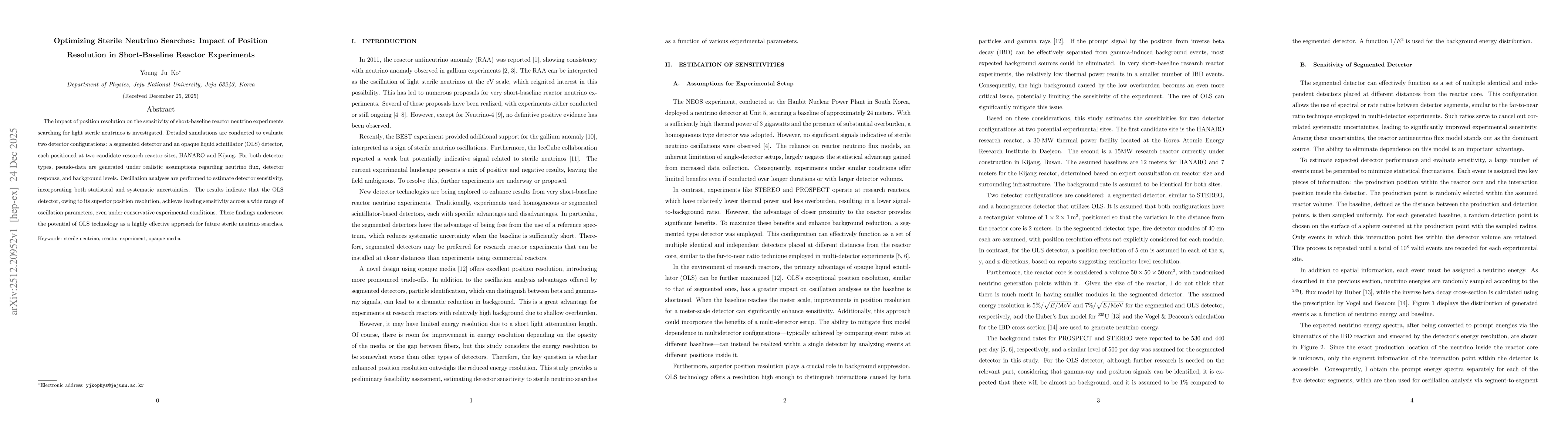 Thumbnail for Optimizing Sterile Neutrino Searches: Impact of Position Resolution in Short-Baseline Reactor Experiments