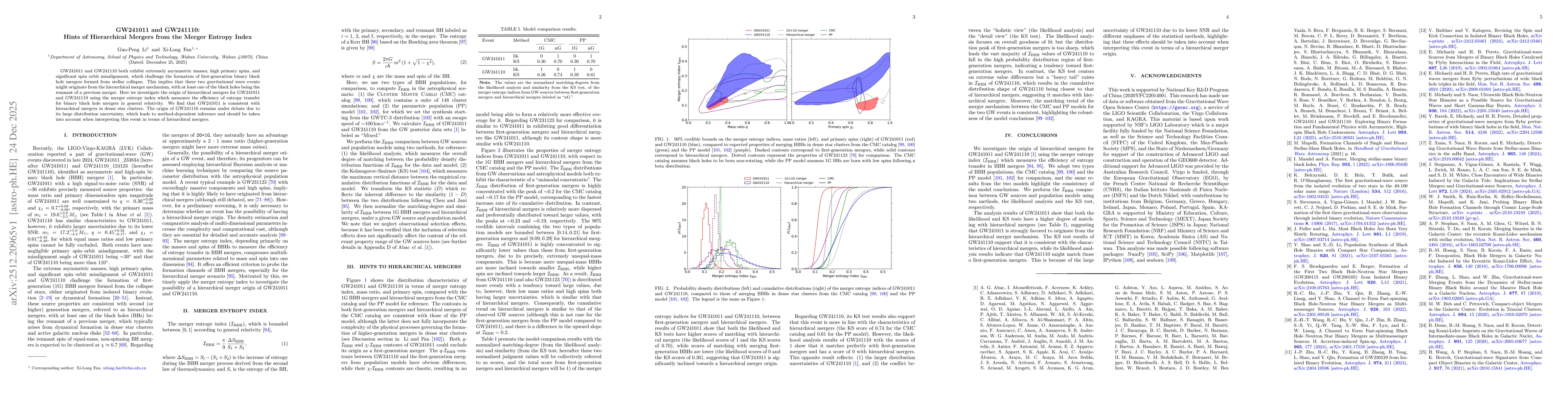 Thumbnail for GW241011 and GW241110: Hints of Hierarchical Mergers from the Merger Entropy Index