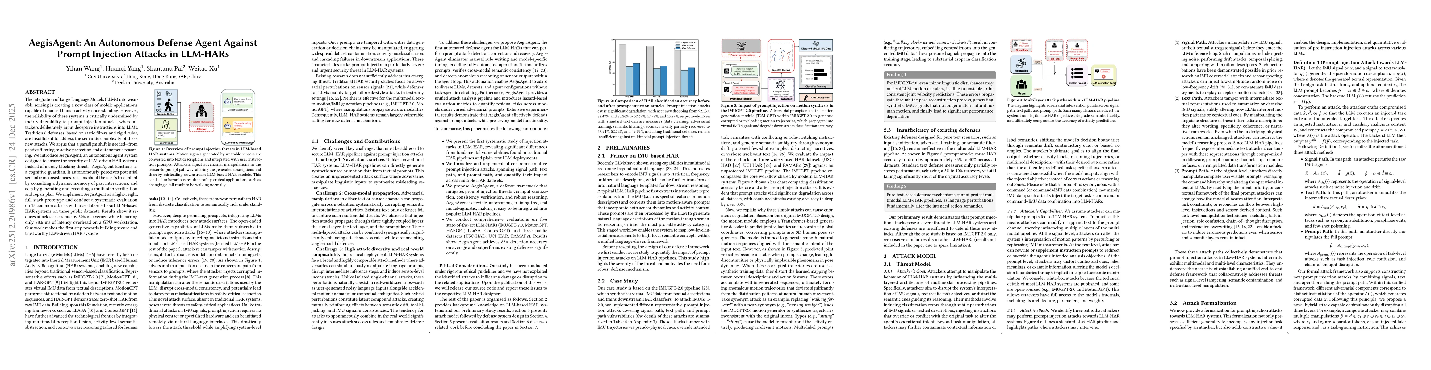 Thumbnail for AegisAgent: An Autonomous Defense Agent Against Prompt Injection Attacks in LLM-HARs