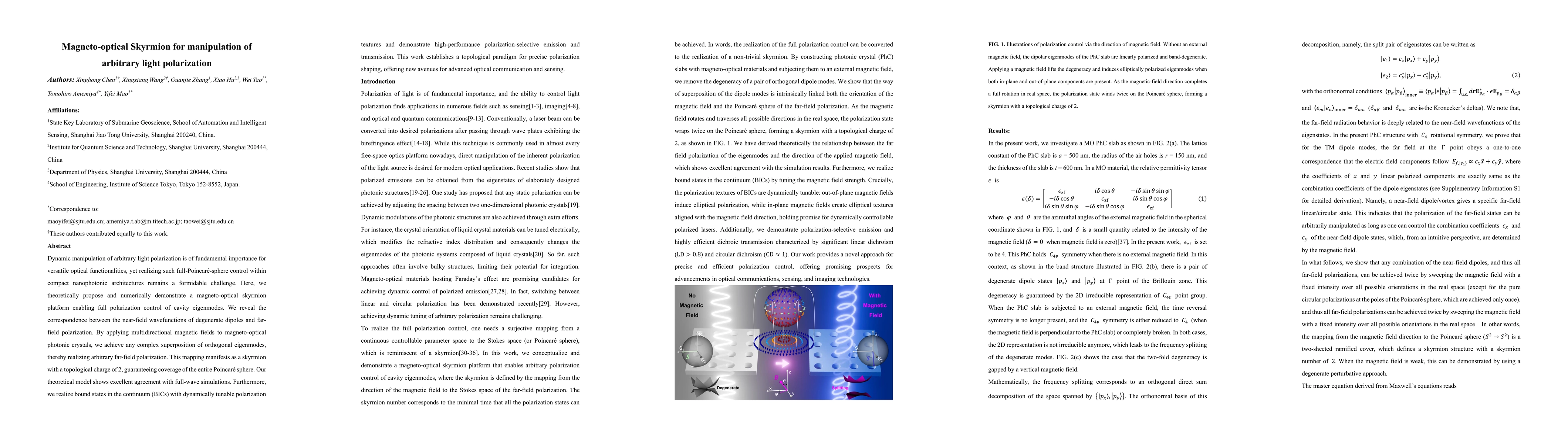 Thumbnail for Magneto-optical Skyrmion for manipulation of arbitrary light polarization