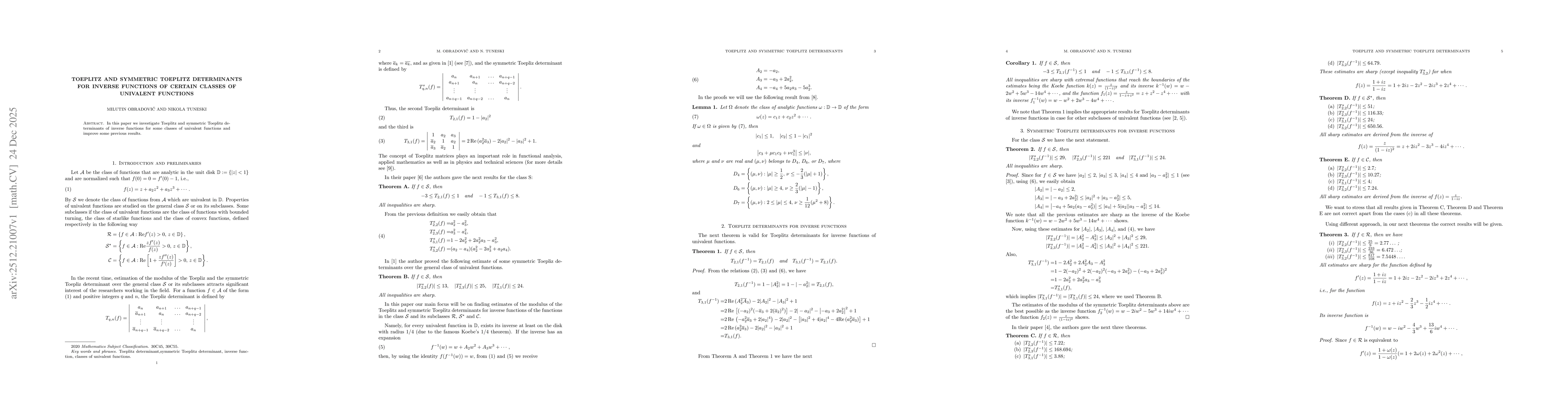 Thumbnail for Toeplitz and symmetric Toeplitz determinants for inverse functions of certain classes of univalent functions