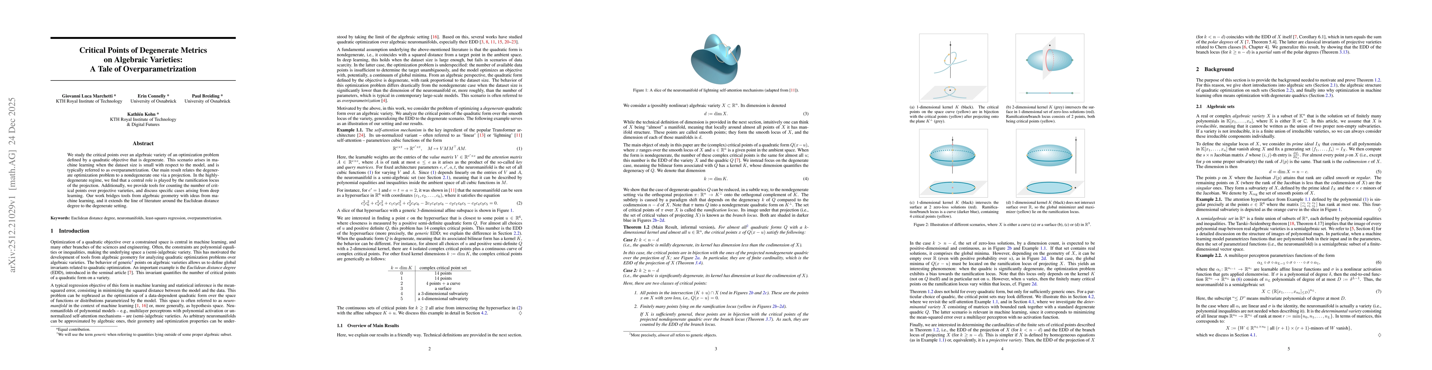 Thumbnail for Critical Points of Degenerate Metrics on Algebraic Varieties: A Tale of Overparametrization