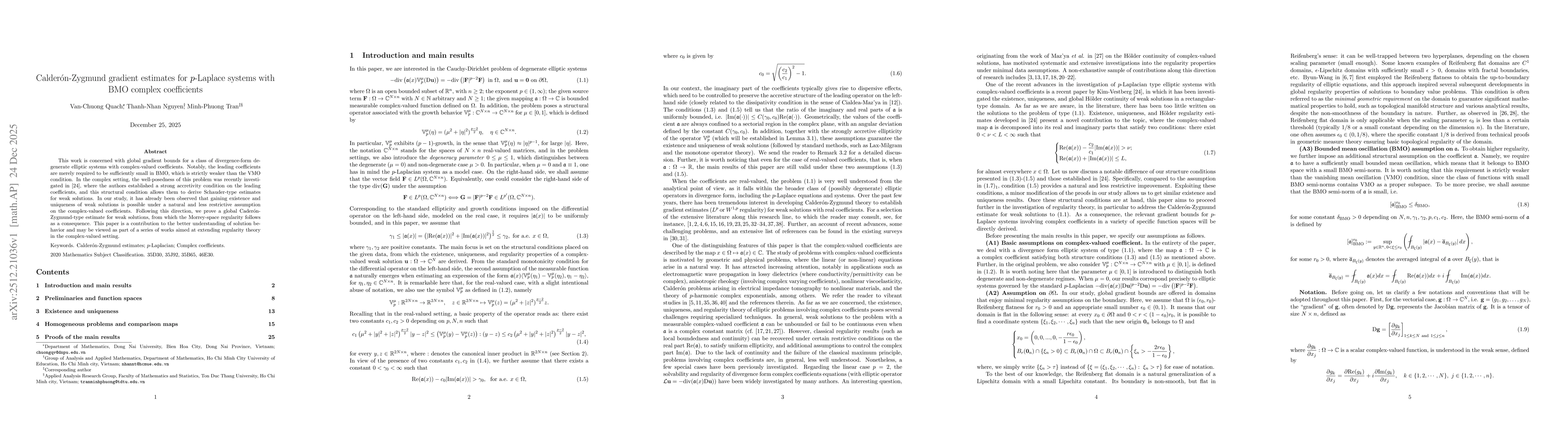 Thumbnail for Calderón-Zygmund gradient estimates for $p$-Laplace systems with BMO complex coefficients