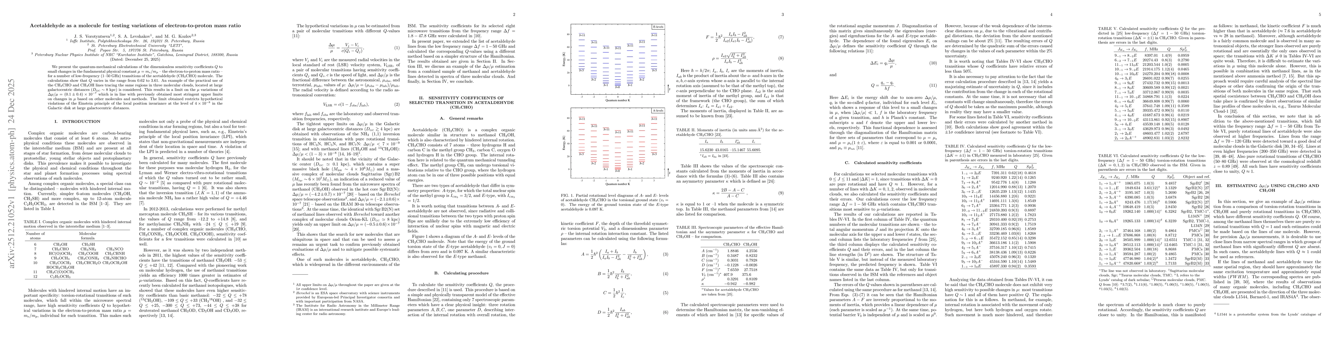 Thumbnail for Acetaldehyde as a molecule for testing variations of electron-to-proton mass ratio