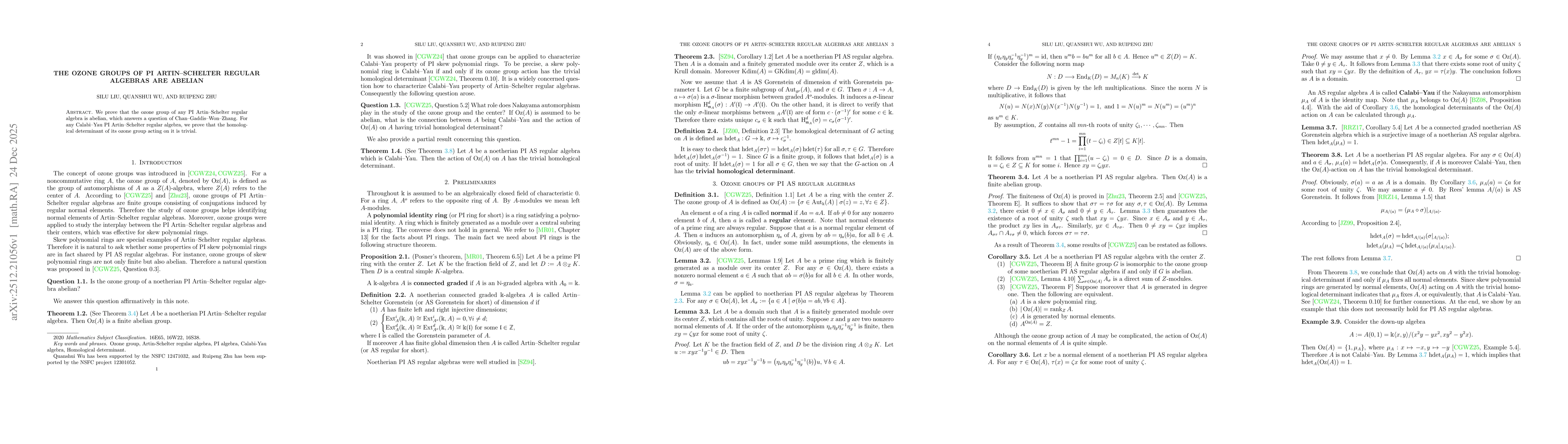 Thumbnail for The Ozone groups of PI Artin-Schelter regular algebras are abelian