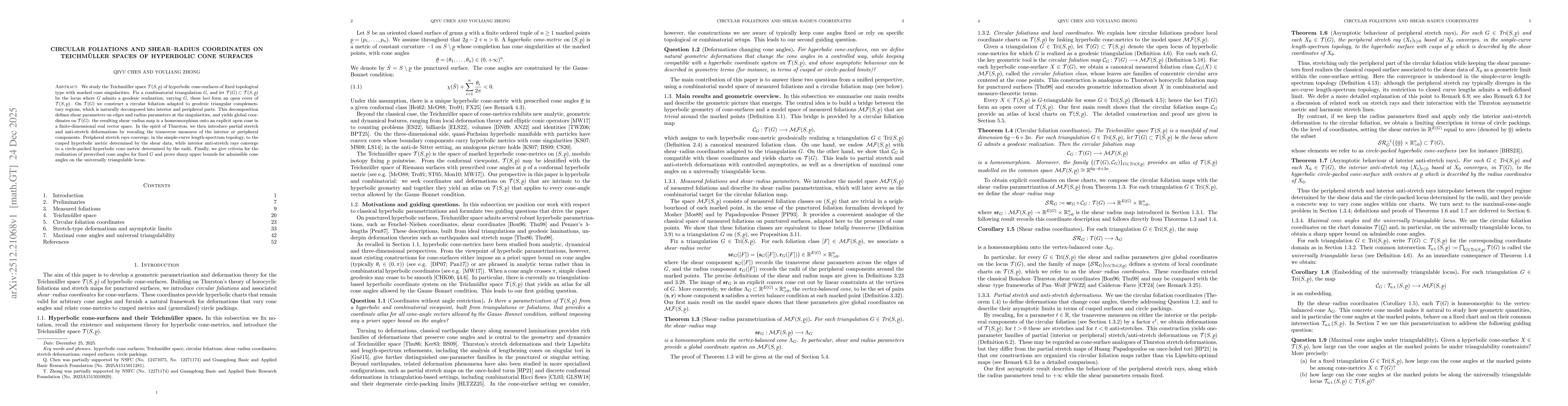 Thumbnail for Circular foliations and shear-radius coordinates on Teichmüller spaces of hyperbolic cone surfaces