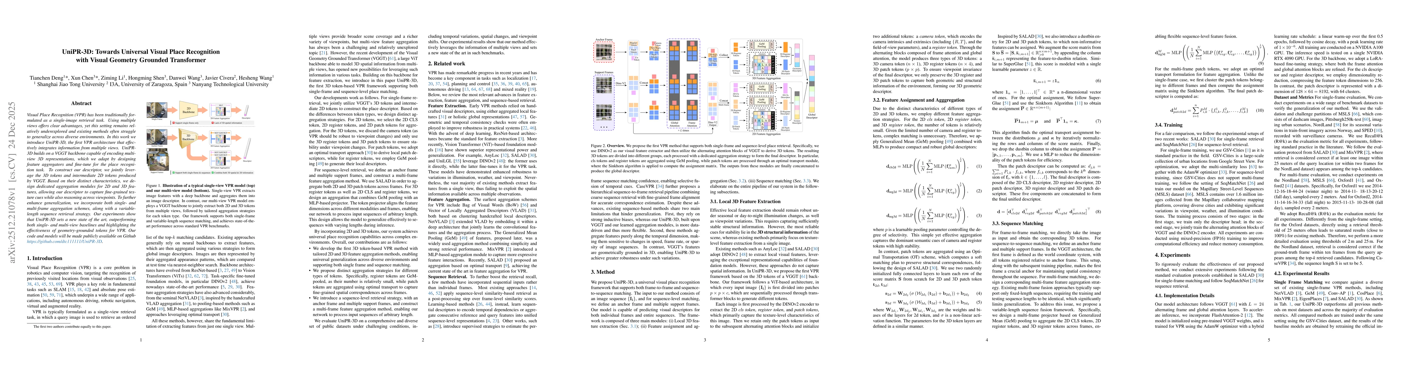 Thumbnail for UniPR-3D: Towards Universal Visual Place Recognition with Visual Geometry Grounded Transformer