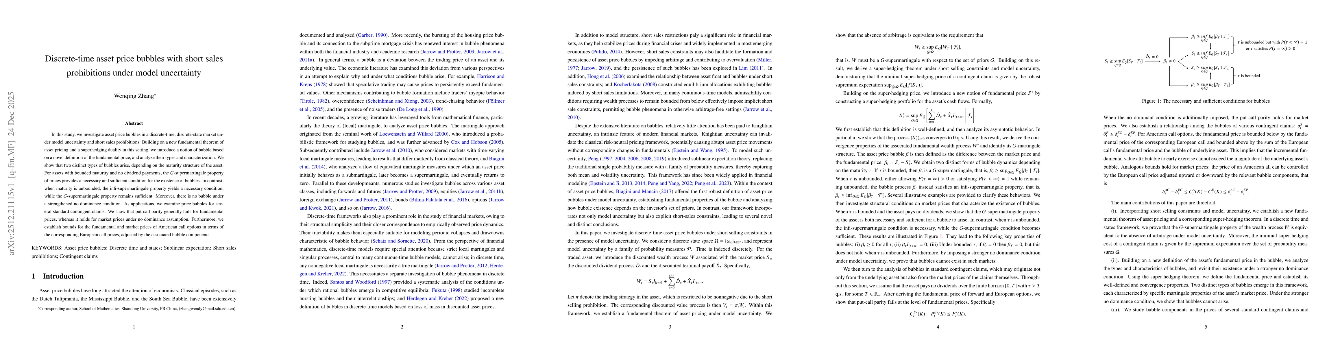 Thumbnail for Discrete-time asset price bubbles with short sales prohibitions under model uncertainty