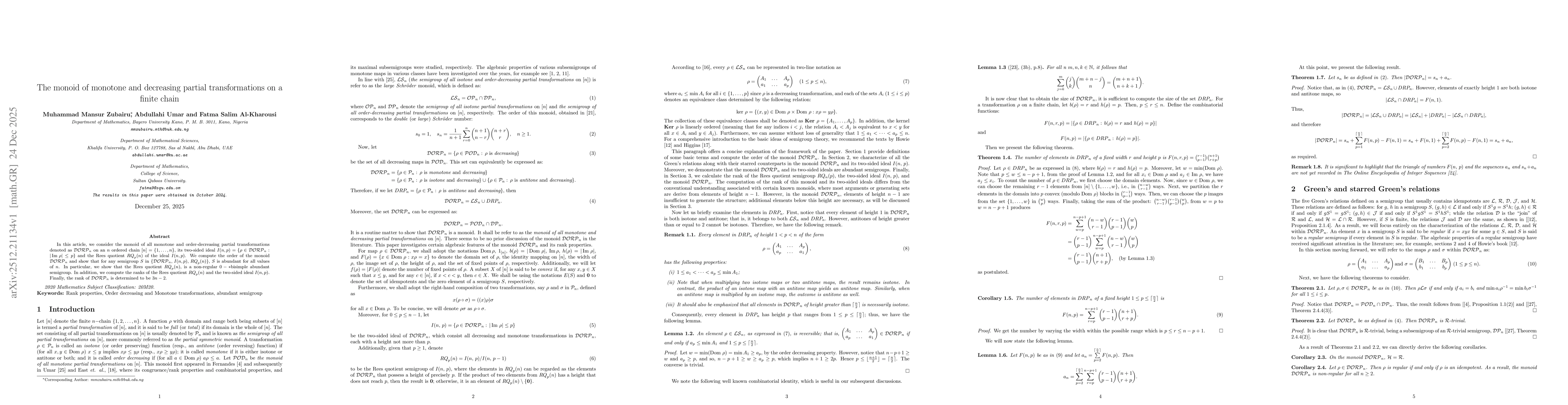 Thumbnail for The monoid of monotone and decreasing partial transformations on a finite chain