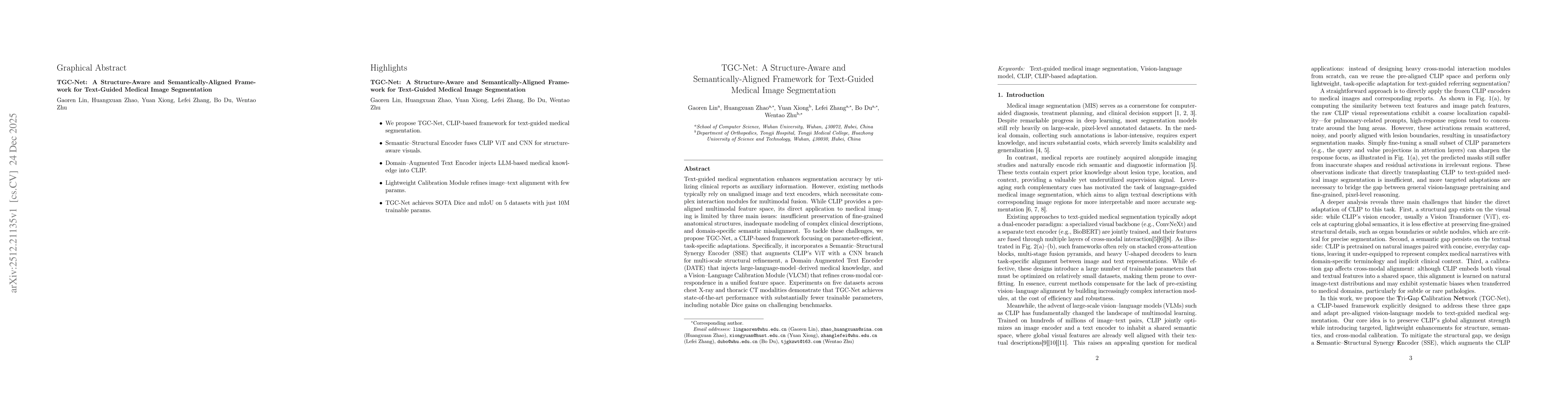 Thumbnail for TGC-Net: A Structure-Aware and Semantically-Aligned Framework for Text-Guided Medical Image Segmentation