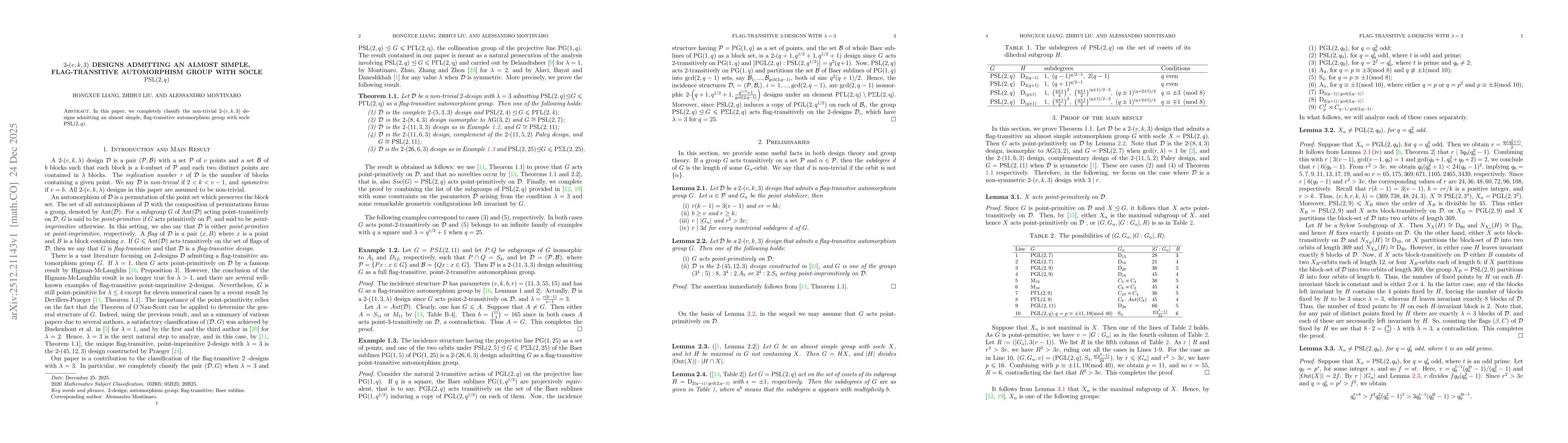 Thumbnail for 2-(v,k,3) designs admitting an almost simple, flag-transitive automorphism group with socle PSL(2,q)