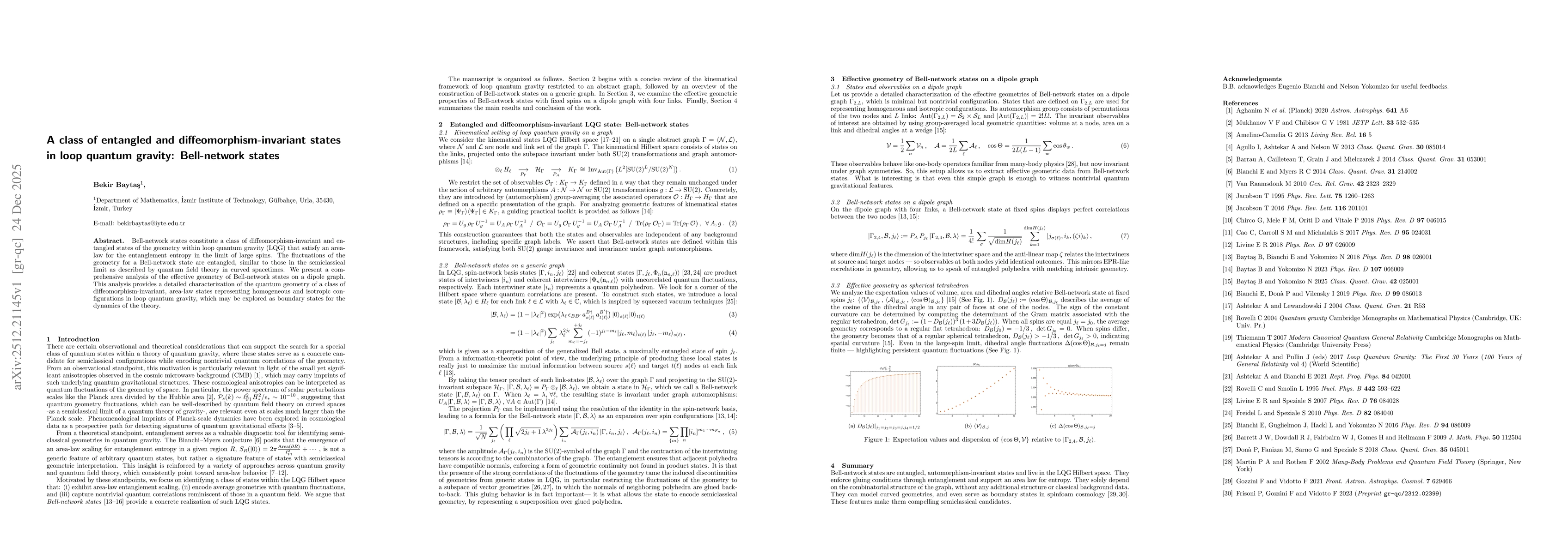 Thumbnail for A class of entangled and diffeomorphism-invariant states in loop quantum gravity: Bell-network states