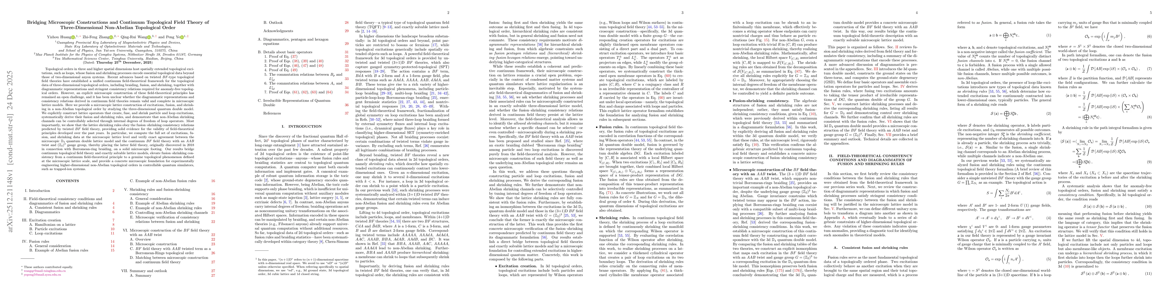 Thumbnail for Bridging Microscopic Constructions and Continuum Topological Field Theory of Three-Dimensional Non-Abelian Topological Order
