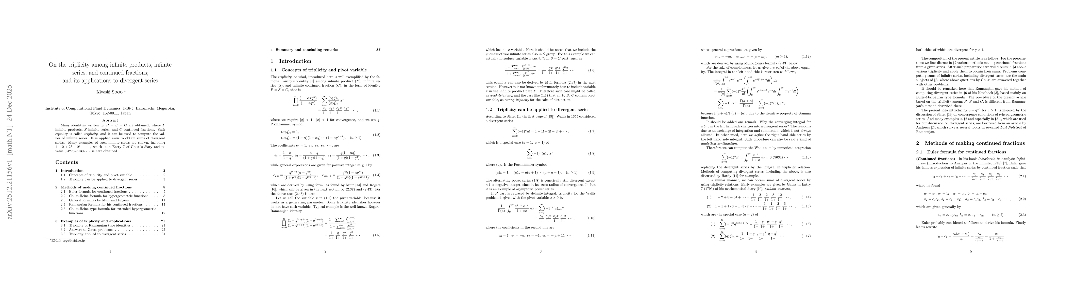 Thumbnail for On the triplicity among infinite products, infinite series, and continued fractions; and its applications to divergent series
