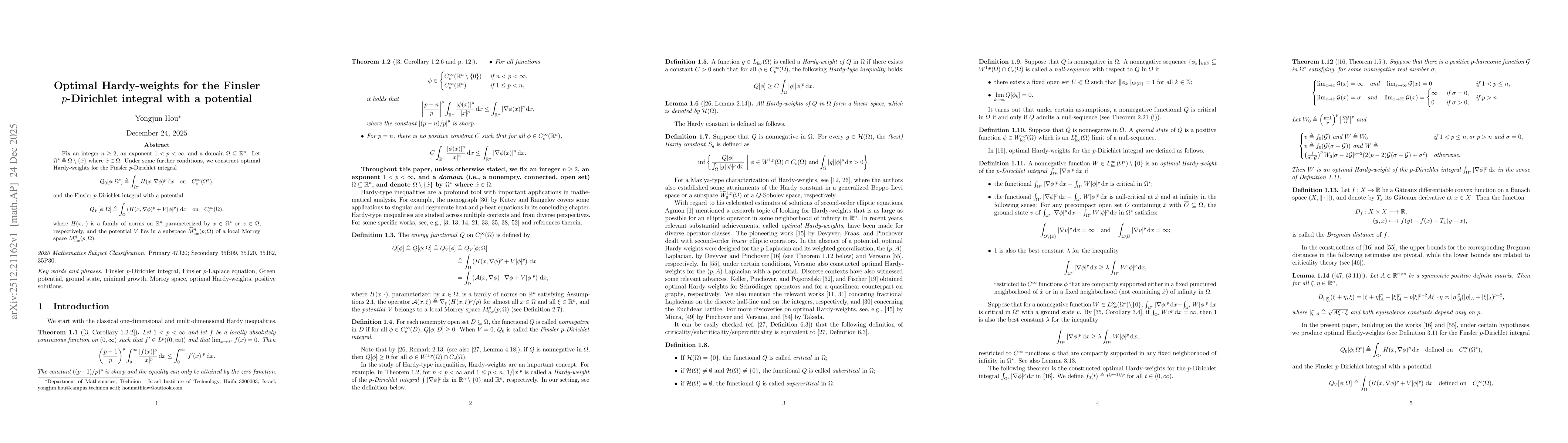 Thumbnail for Optimal Hardy-weights for the Finsler $p$-Dirichlet integral with a potential
