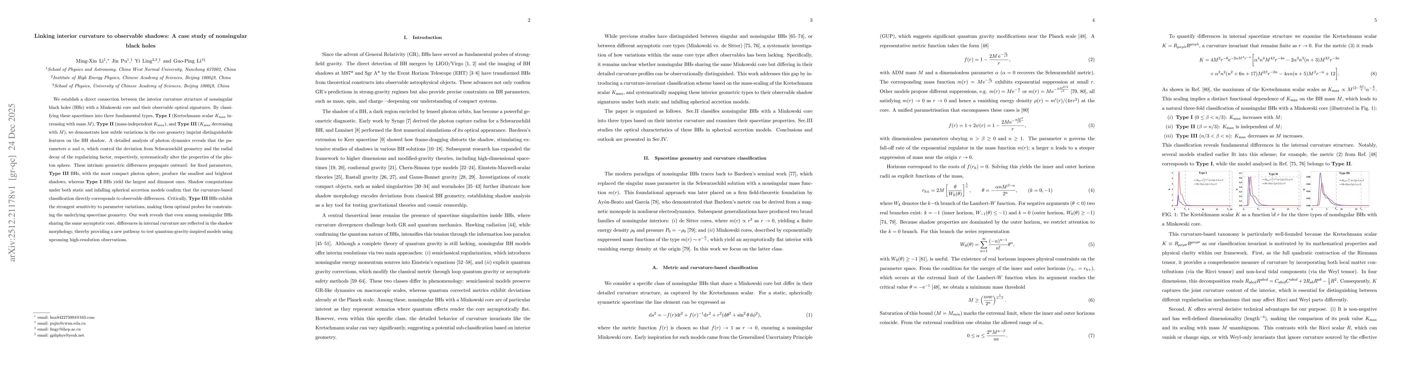 Thumbnail for Linking interior curvature to observable shadows: A case study of nonsingular black holes