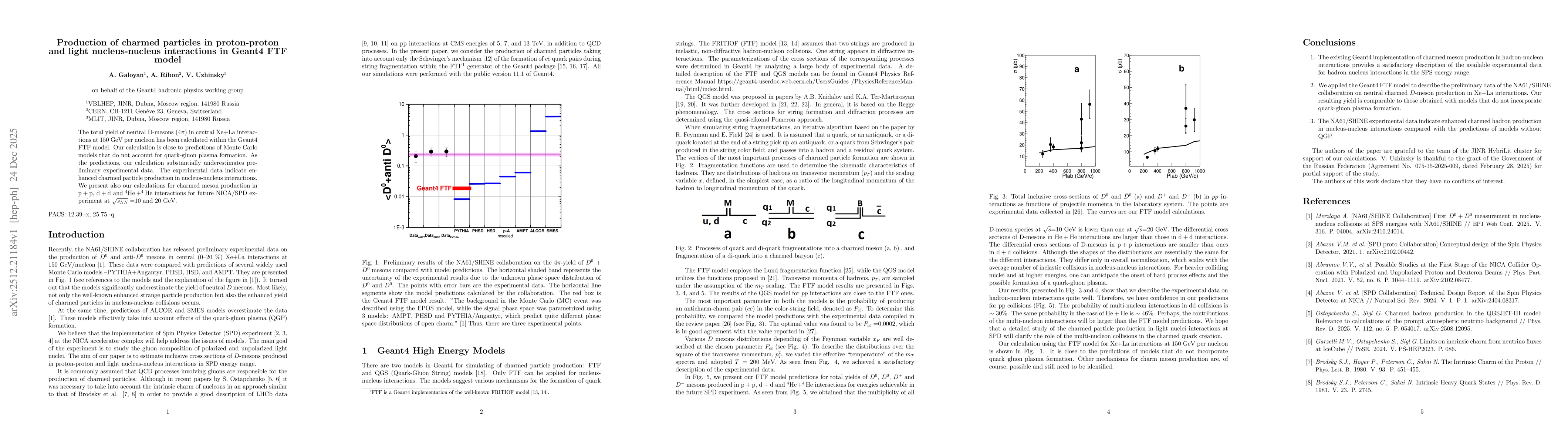 Thumbnail for Production of charmed particles in proton-proton and light nucleus-nucleus interactions in Geant4 FTF model