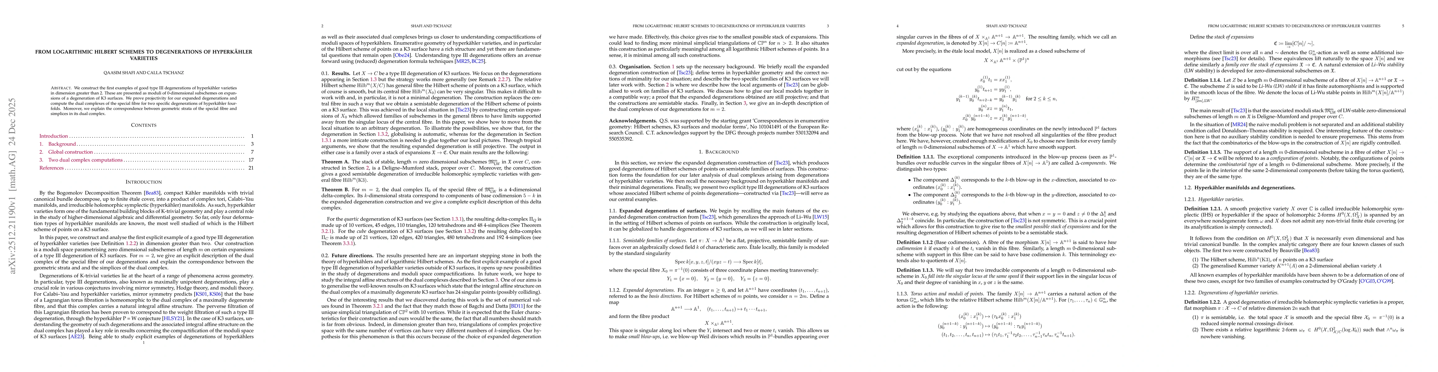 Thumbnail for From logarithmic Hilbert schemes to degenerations of hyperkähler varieties