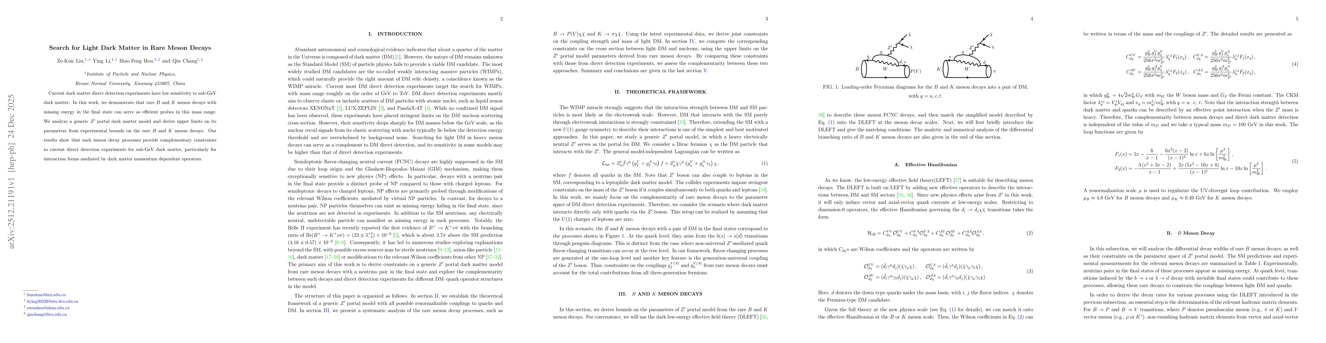 Thumbnail for Search for Light Dark Matter in Rare Meson Decays