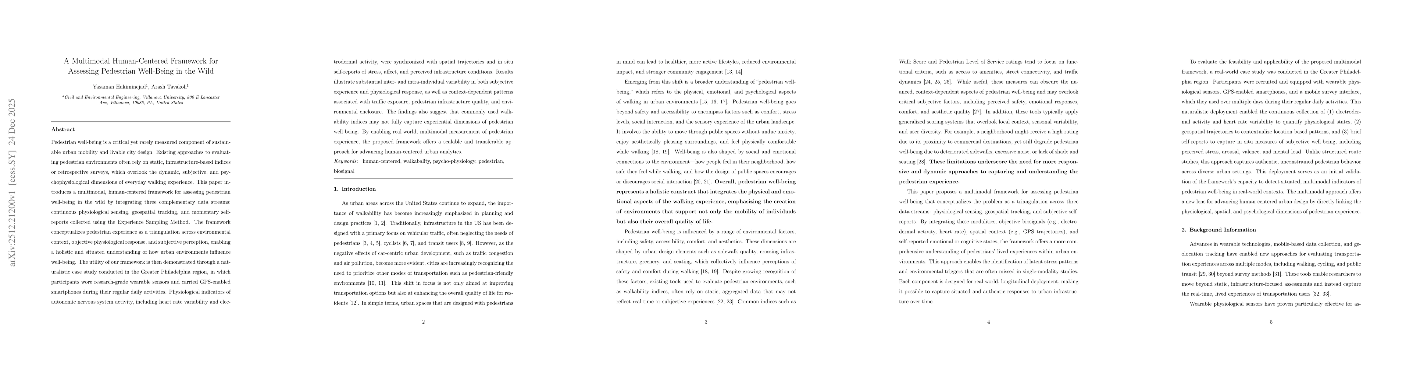 Thumbnail for A Multimodal Human-Centered Framework for Assessing Pedestrian Well-Being in the Wild
