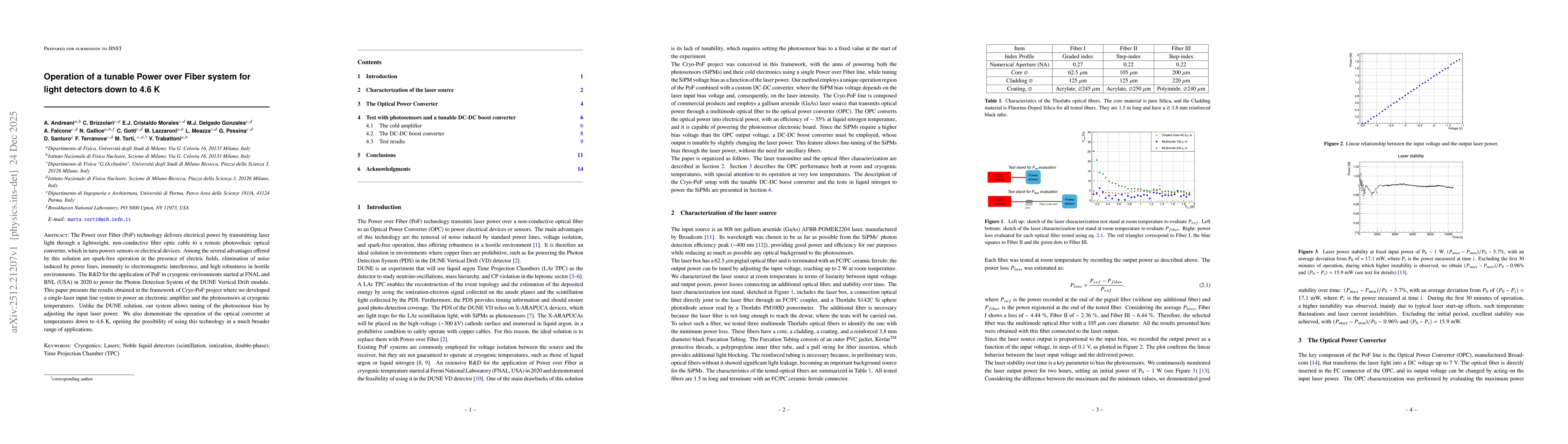 Thumbnail for Operation of a tunable Power over Fiber system for light detectors down to 4.6 K
