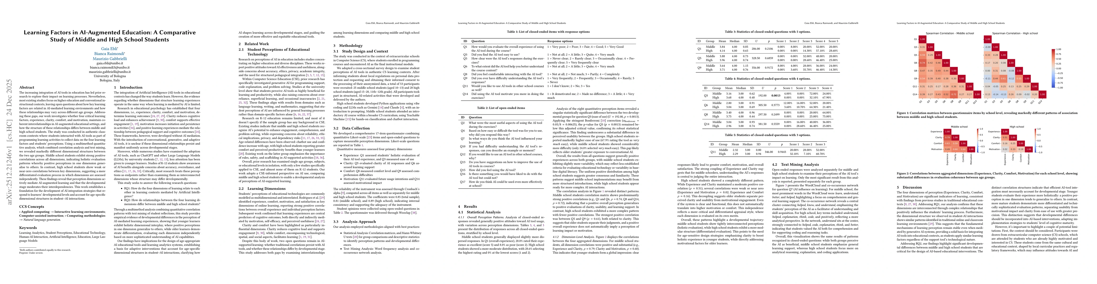 Thumbnail for Learning Factors in AI-Augmented Education: A Comparative Study of Middle and High School Students