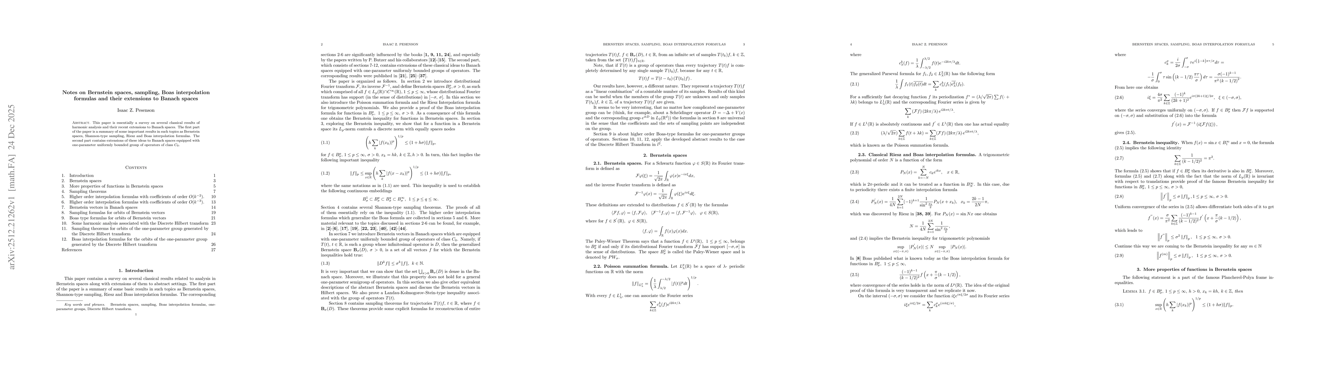 Thumbnail for Notes on Bernstein spaces, sampling, Boas interpolation formulas and their extensions to Banach spaces