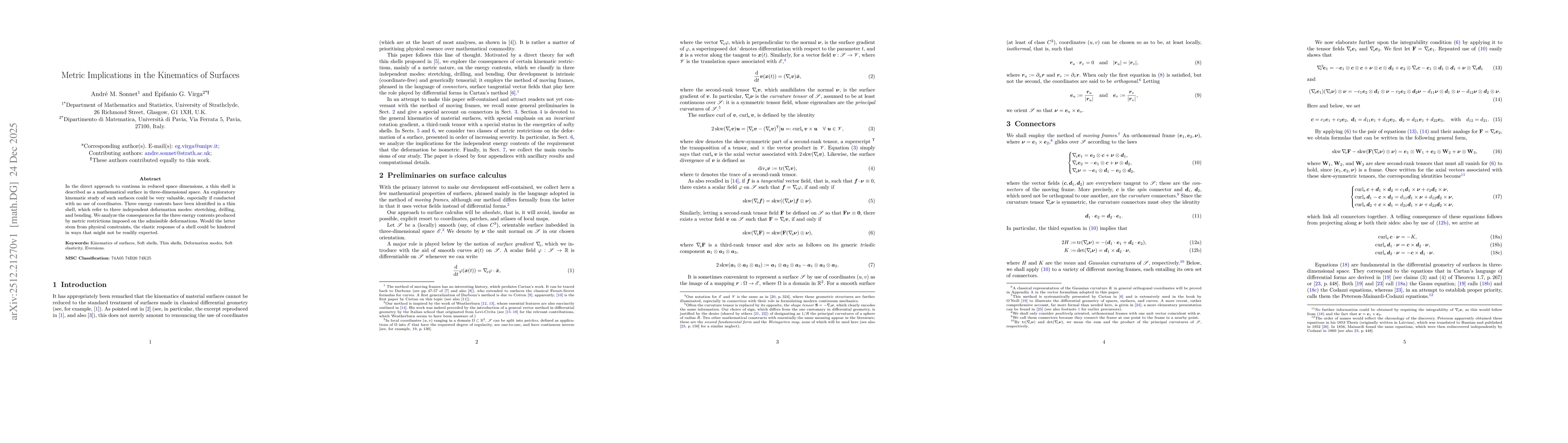 Thumbnail for Metric Implications in the Kinematics of Surfaces