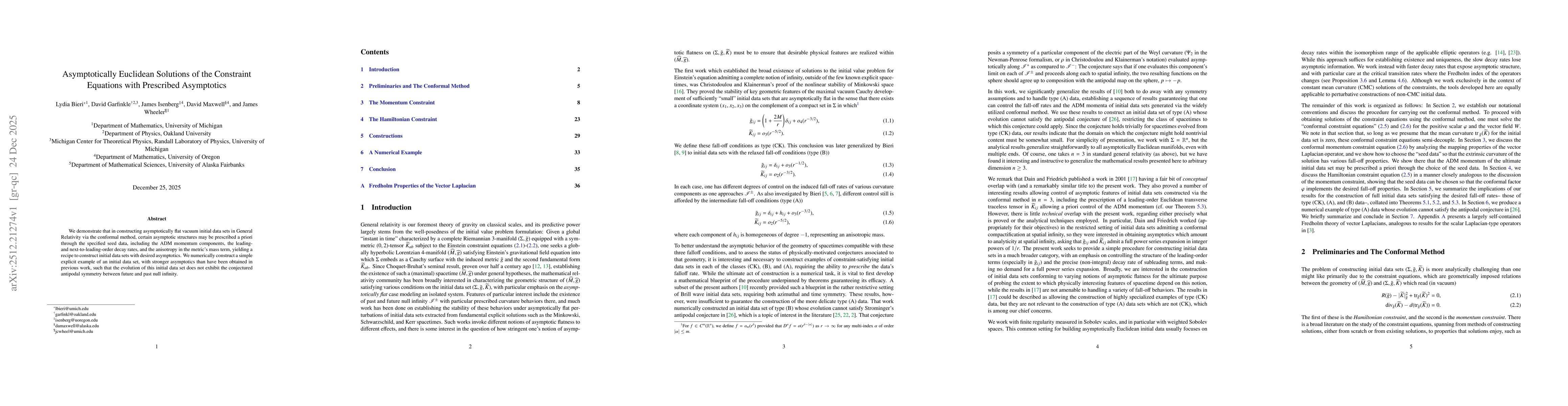 Thumbnail for Asymptotically Euclidean Solutions of the Constraint Equations with Prescribed Asymptotics