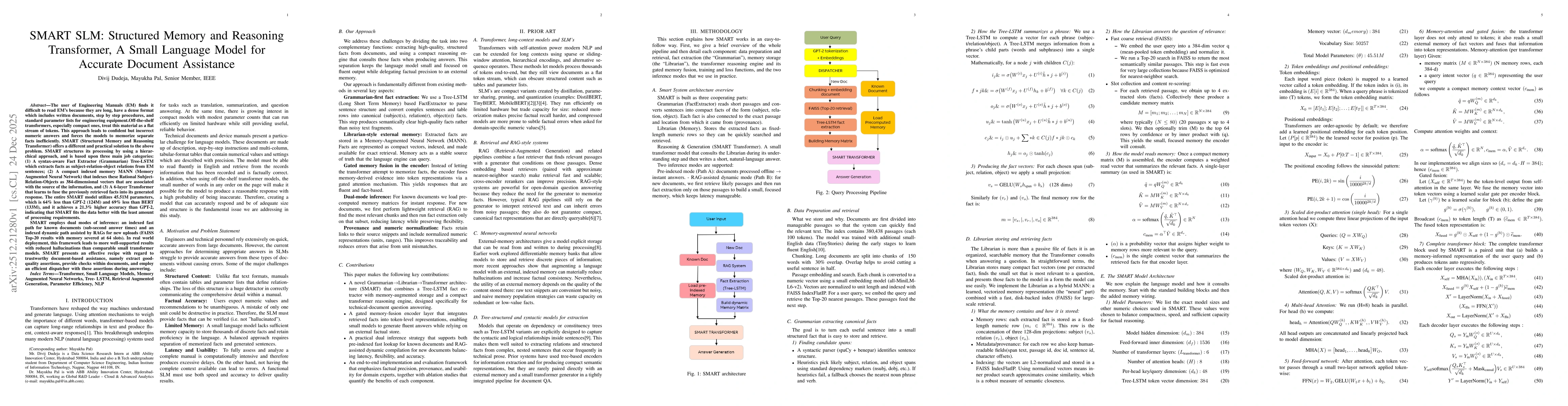 Thumbnail for SMART SLM: Structured Memory and Reasoning Transformer, A Small Language Model for Accurate Document Assistance