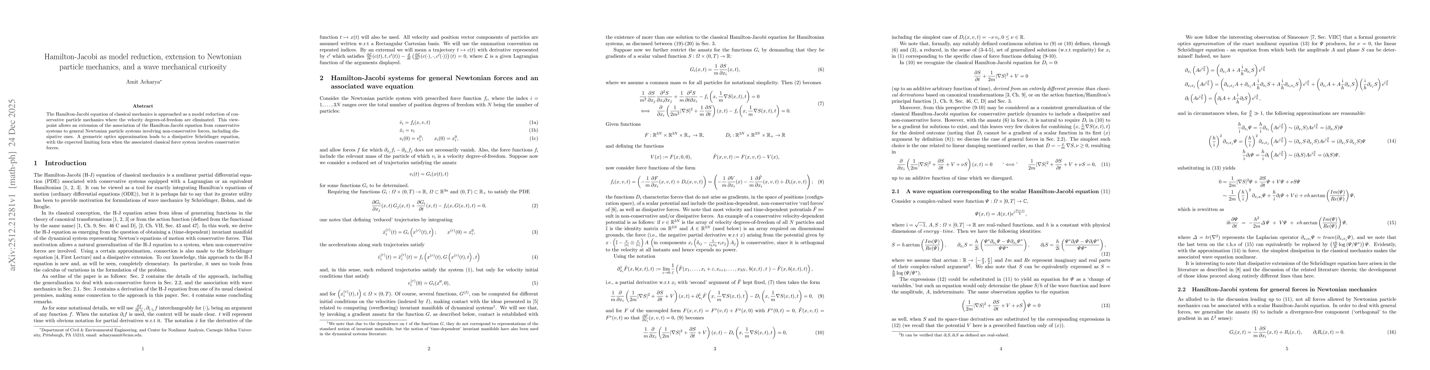 Thumbnail for Hamilton-Jacobi as model reduction, extension to Newtonian particle mechanics, and a wave mechanical curiosity