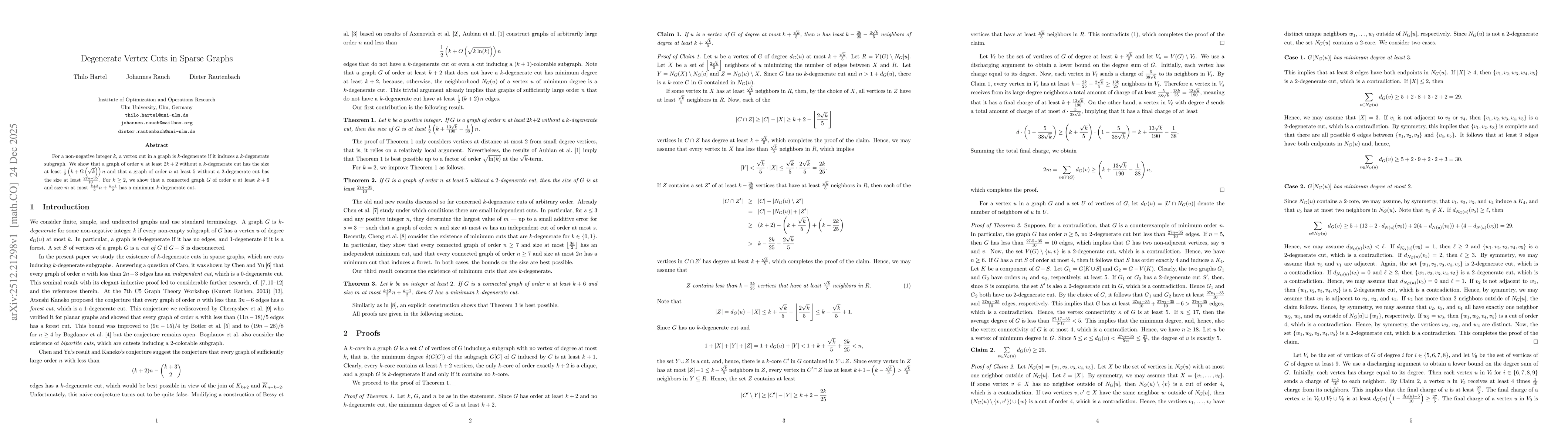 Thumbnail for Degenerate Vertex Cuts in Sparse Graphs