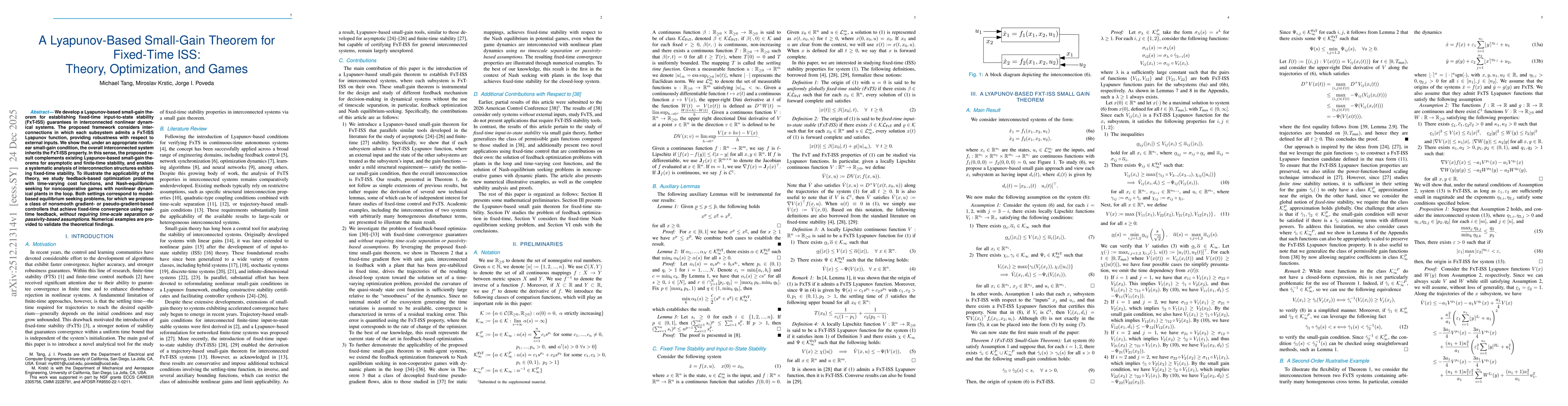 Thumbnail for A Lyapunov-Based Small-Gain Theorem for Fixed-Time ISS: Theory, Optimization, and Games