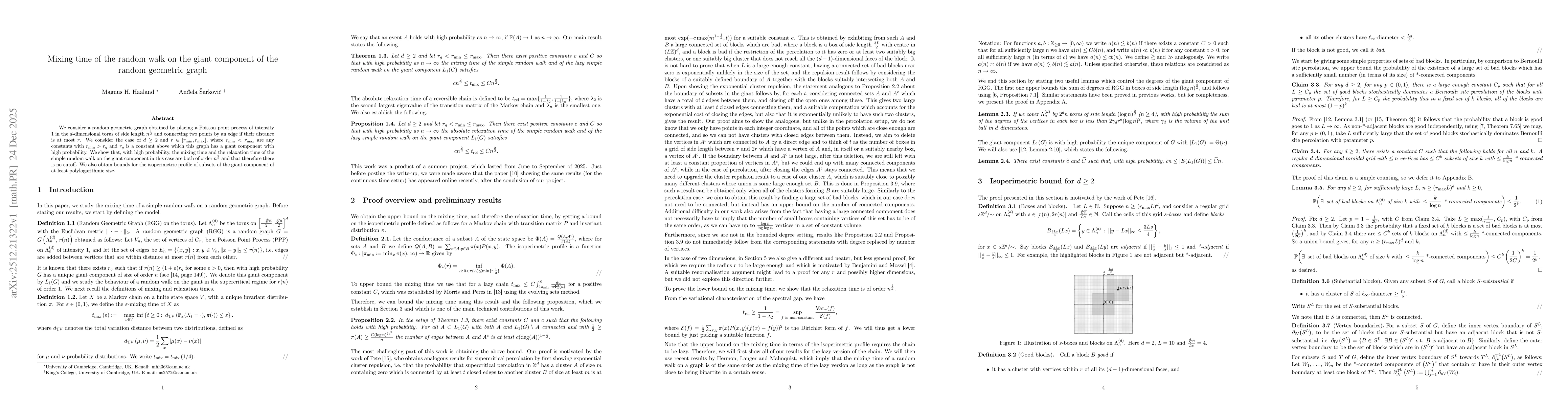 Thumbnail for Mixing time of the random walk on the giant component of the random geometric graph