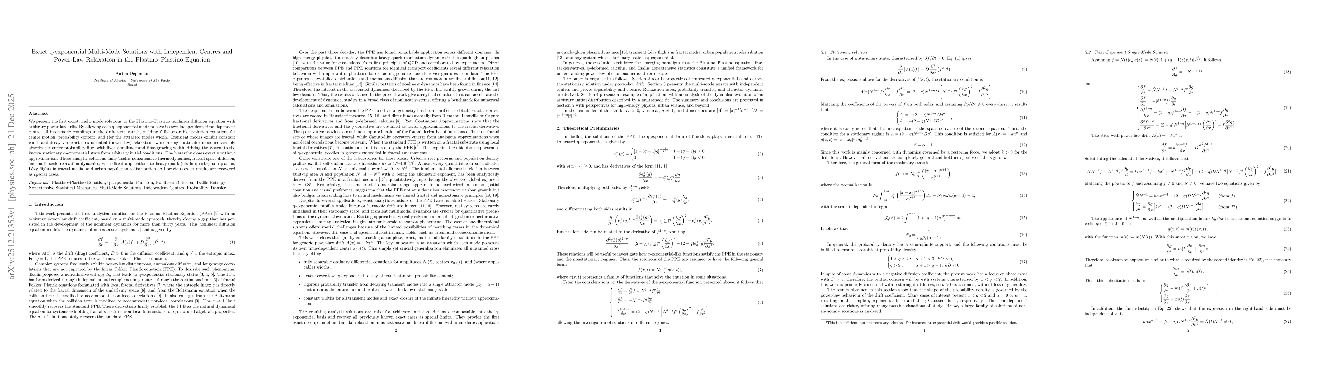 Thumbnail for Exact $q$-exponential Multi-Mode Solutions with Independent Centres and Power-Law Relaxation in the Plastino-Plastino Equation