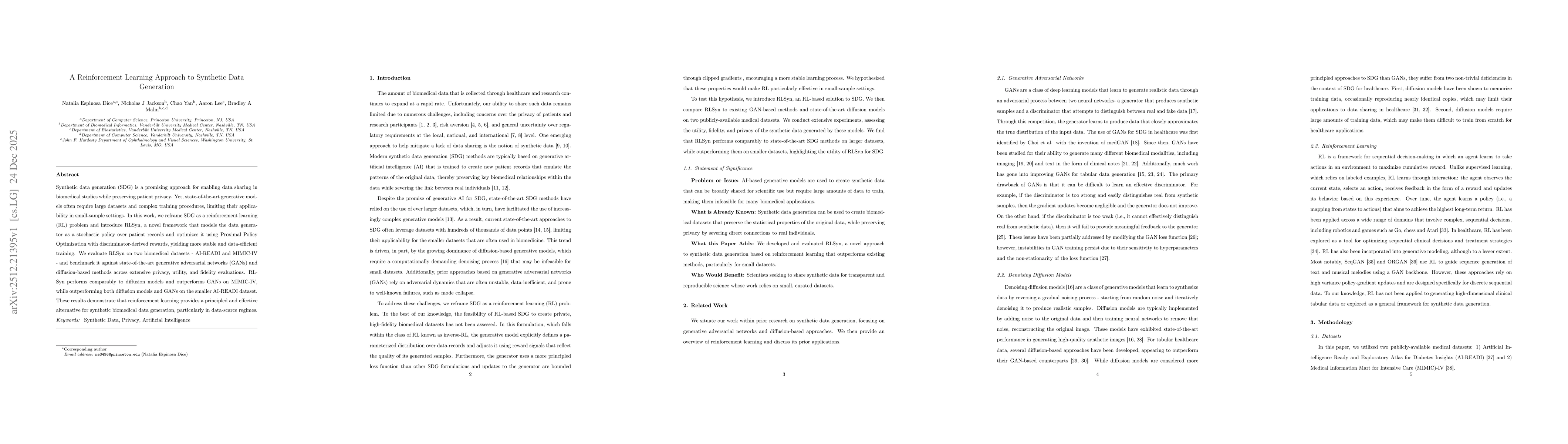 Thumbnail for A Reinforcement Learning Approach to Synthetic Data Generation