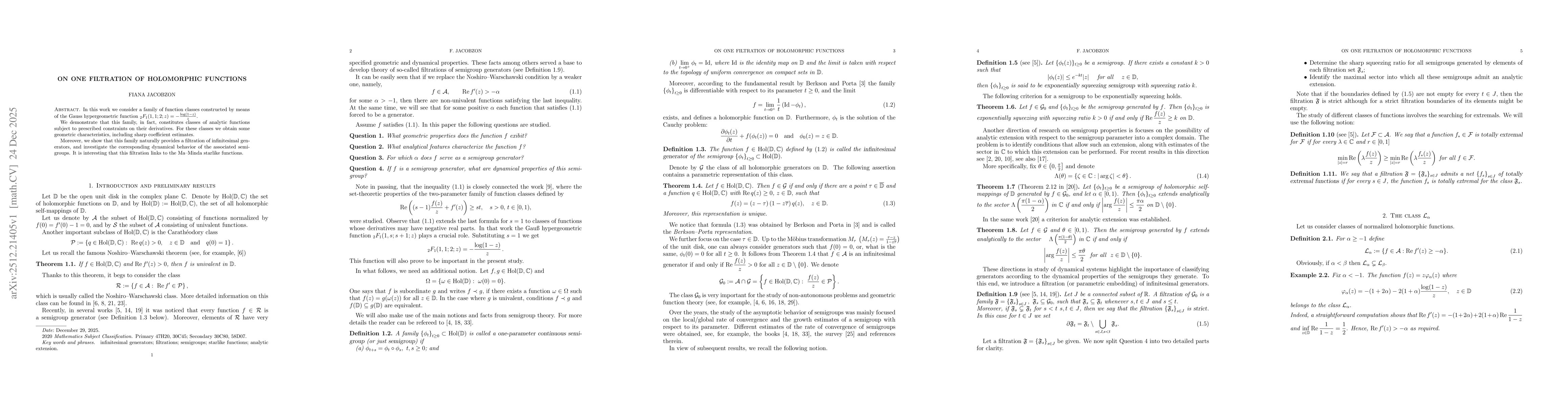 Thumbnail for On one filtration of holomorphic functions