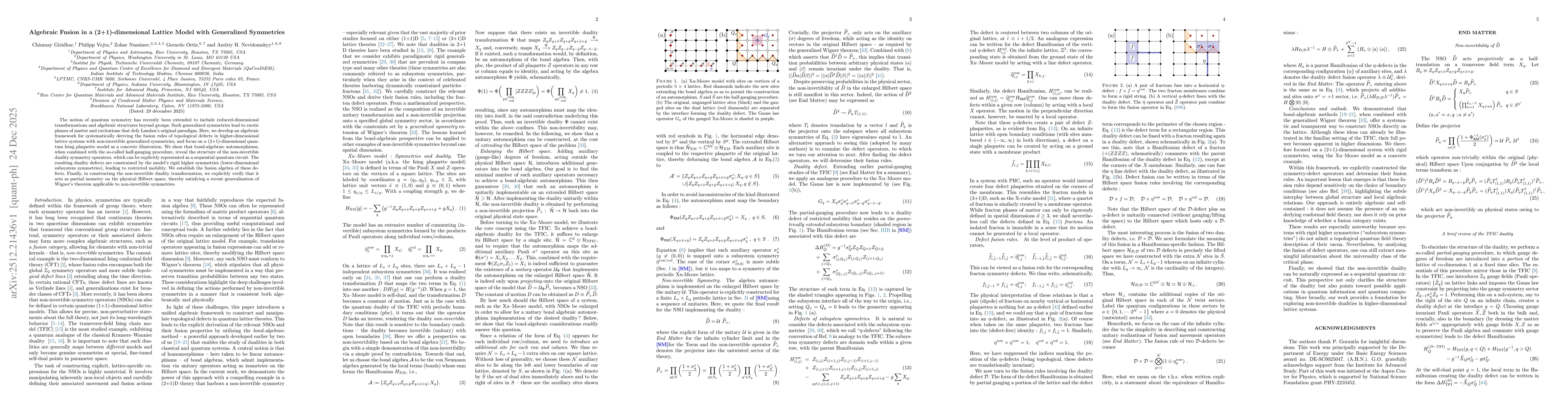 Thumbnail for Algebraic Fusion in a (2+1)-dimensional Lattice Model with Generalized Symmetries