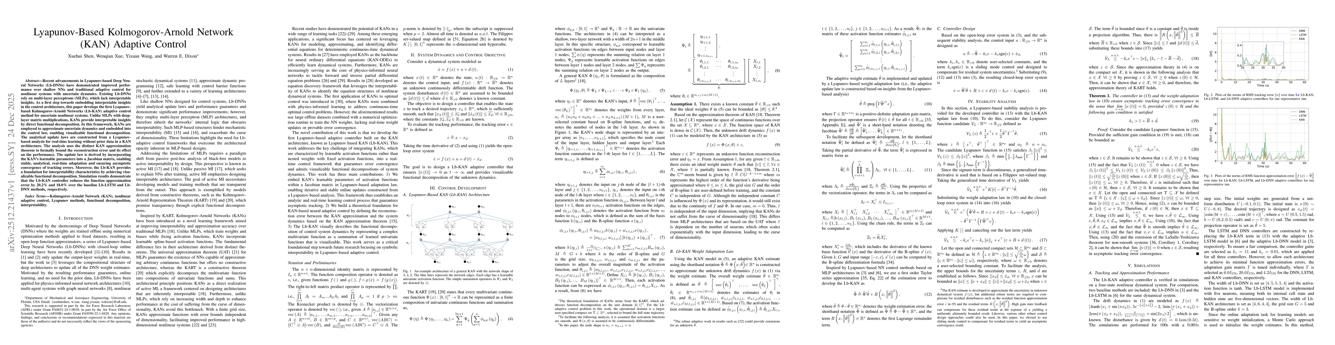 Thumbnail for Lyapunov-Based Kolmogorov-Arnold Network (KAN) Adaptive Control