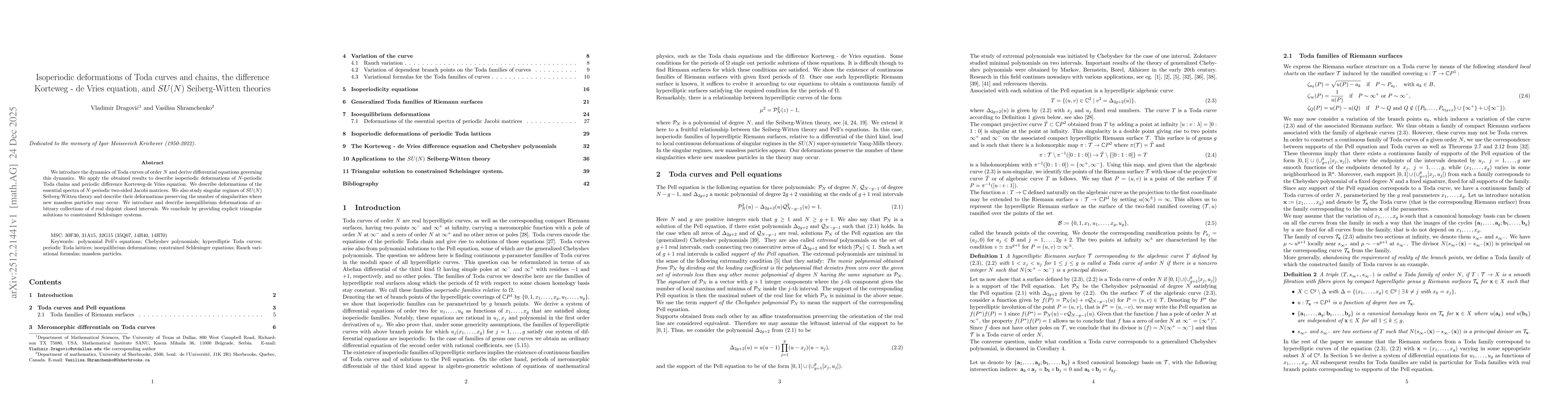 Thumbnail for Isoperiodic deformations of Toda curves and chains, the difference Korteweg - de Vries equation, and $SU(N)$ Seiberg-Witten theories