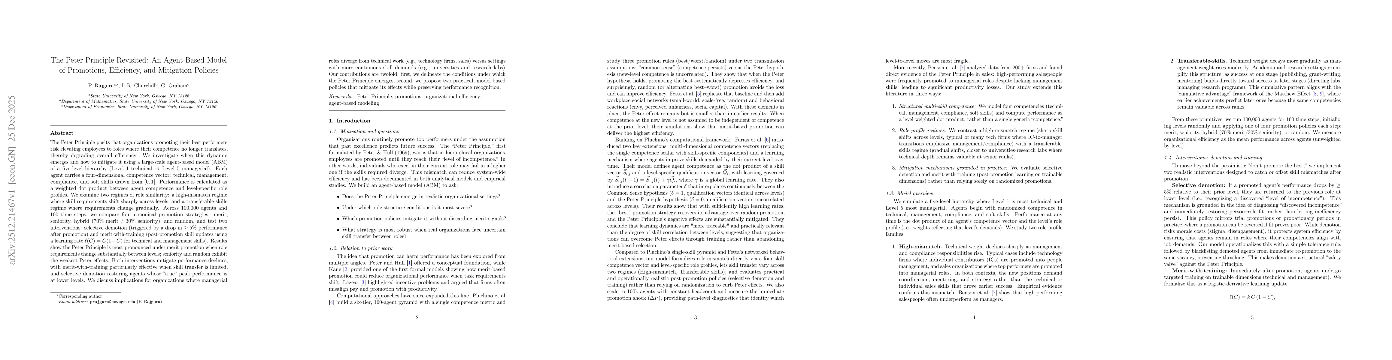Thumbnail for The Peter Principle Revisited: An Agent-Based Model of Promotions, Efficiency, and Mitigation Policies