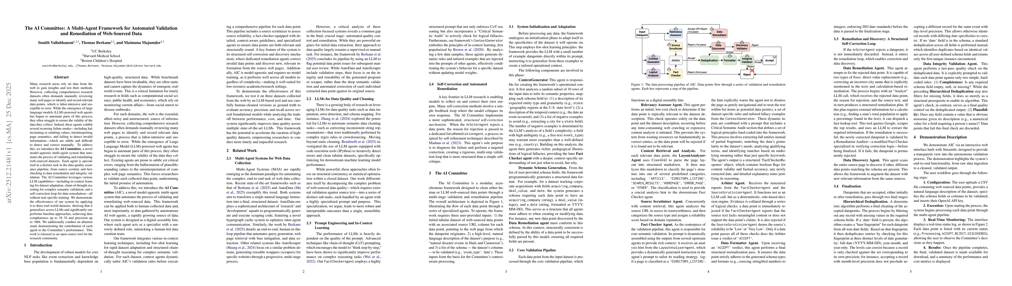 Thumbnail for The AI Committee: A Multi-Agent Framework for Automated Validation and Remediation of Web-Sourced Data